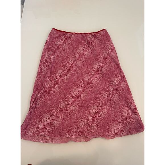 Vintage Y2K Knee Length Snake Print Skirt Pink Lined Size L Elastic Waist - Picture 2 of 6